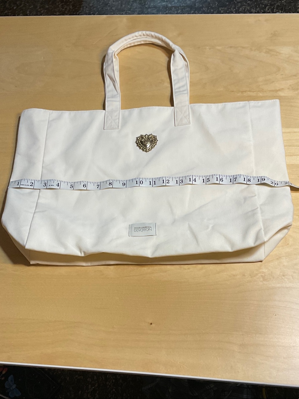 Dolce & Gabbana Cream Canvas Tote with Gold Heart Emblem
